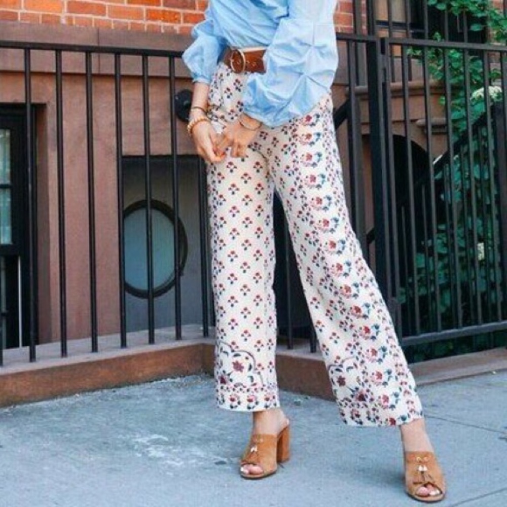 70s vibe H&M Wide leg White Floral Pants